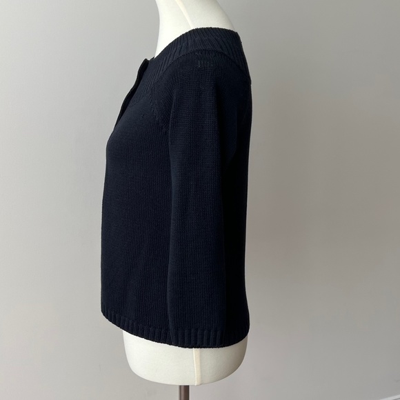 Ann Taylor XS Navy Sweater Cardigan Two Button 3/4 Sleeve Silk/Cotton Blend - Picture 3 of 12